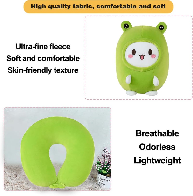 stocaggio Kids Travel Pillow - 2-in-1 Deformable Kids Neck Pillow for Traveling, Soft U-Shaped Pillow with Adorable Animal Design, Comfy Sleep and Play, Ideal for Airplanes and Traveling (Green Frog) - Image 3